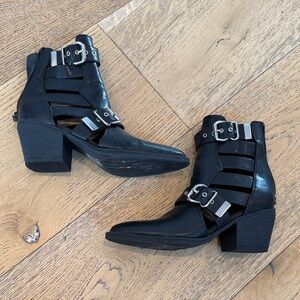 Black Cutout Buckle Ankle Boots - Women